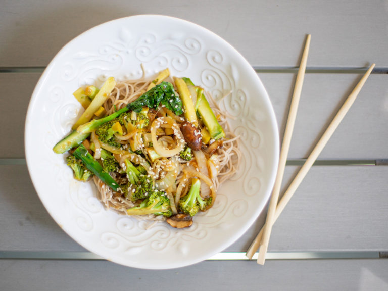 Chinese Broccoli, Mushrooms & Cucumber with Soba Noodles Recipe