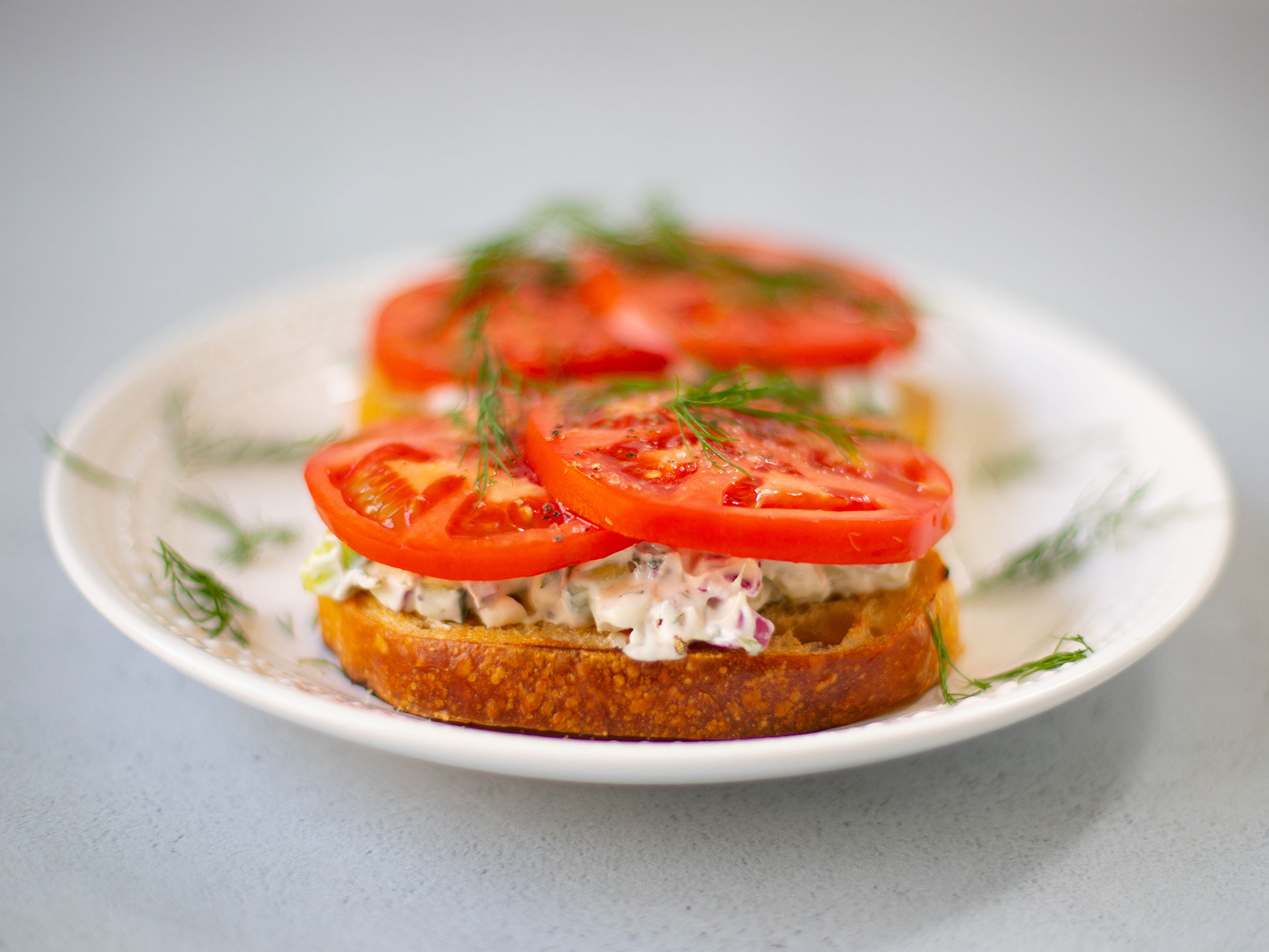 Open-Faced Tomato Sandwiches with Creamy Cucumber Spread - Shifty Crafty