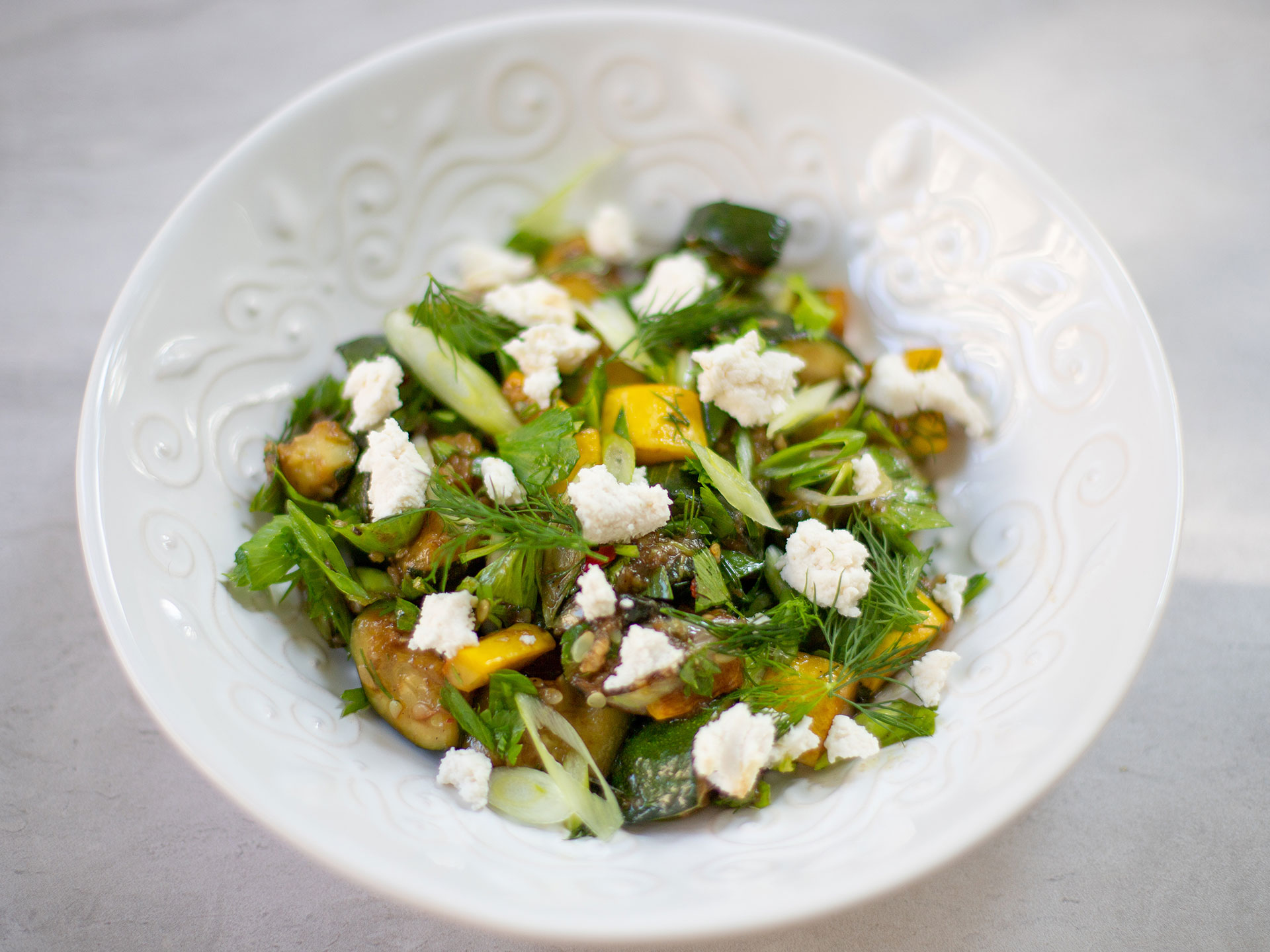 Roasted Zucchini with Celery Leaves, Dill, Balsamic Reduction and Almond Milk Ricotta Recipe