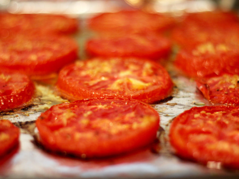 a pan of Oven Roasted Tomatoes