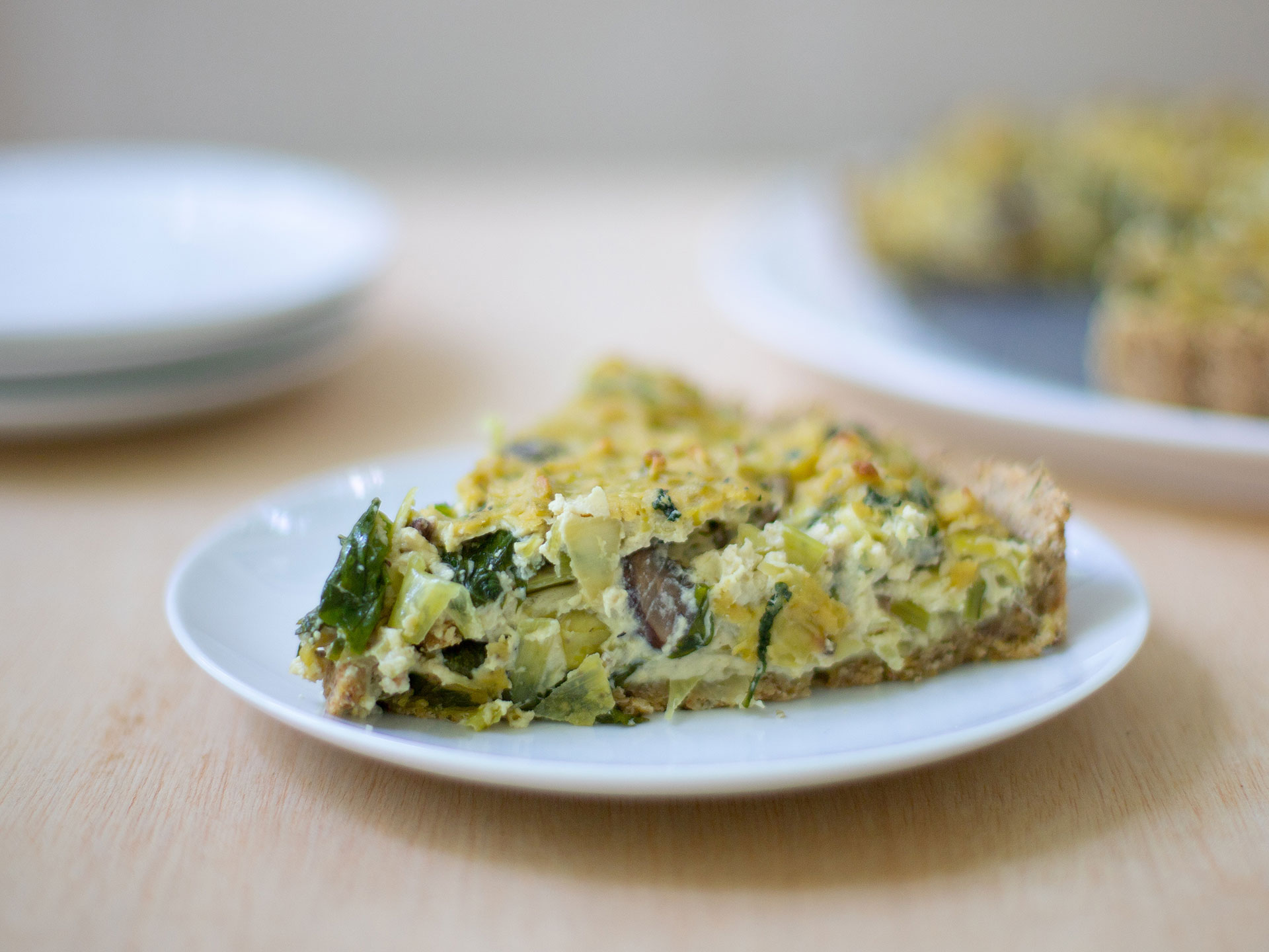 Turnip Greens Tofu Quiche with Mushroom and Olives - Shifty Crafty