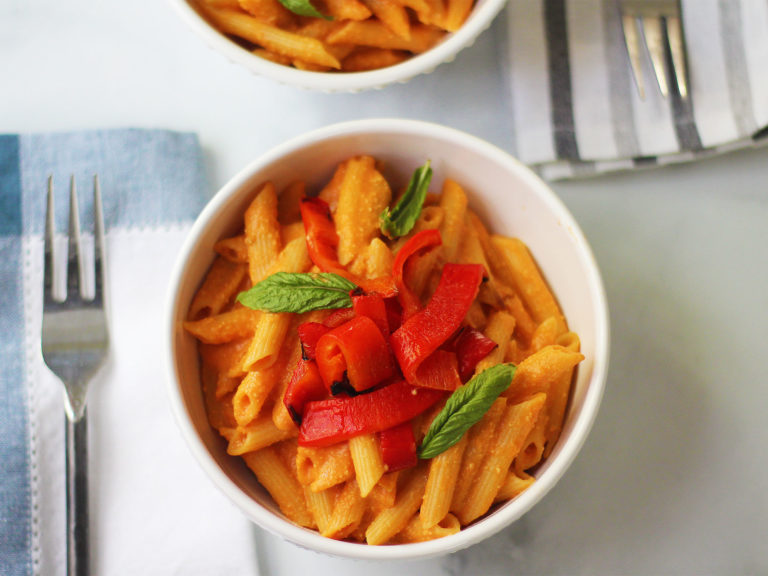 Penne with Creamy Vodka Tomato Sauce and Roasted Red Peppers