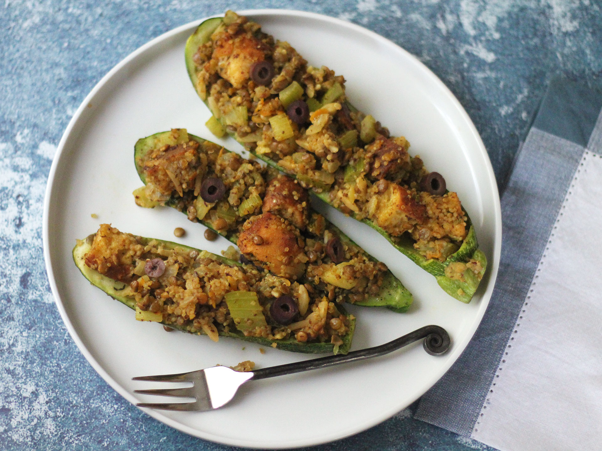 Zucchini With Quinoa and Lentil Stuffing